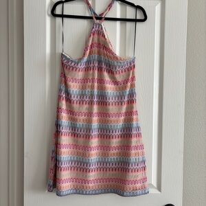 Pink Blue & Orange Wave-Pattern Halter Dress